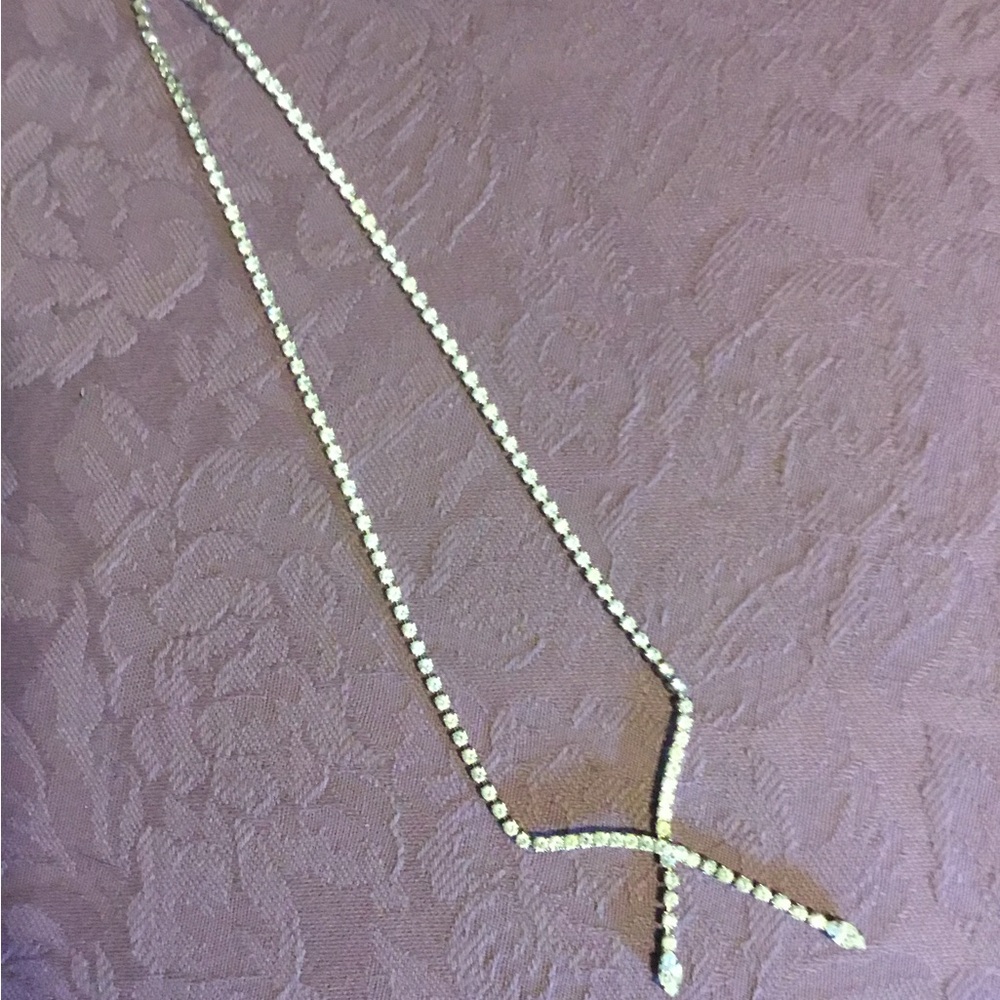 Silver Rhinestone Prom V Necklace